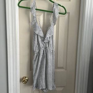 White and blue romper with ruffles